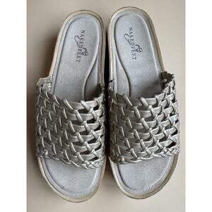 Naked Feet Cyprus Platform Sandals Gold Woven Women's Size 8.5 Comfort Resort
